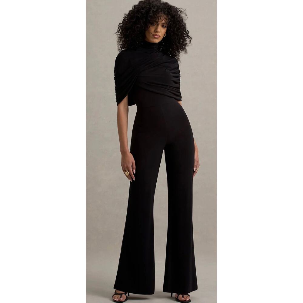 Club L London Black Wide-Leg Jumpsuit with Draped Top